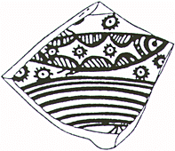 A Harappan potsherd from Amri, combining the 'fish' and 'star' motifs.