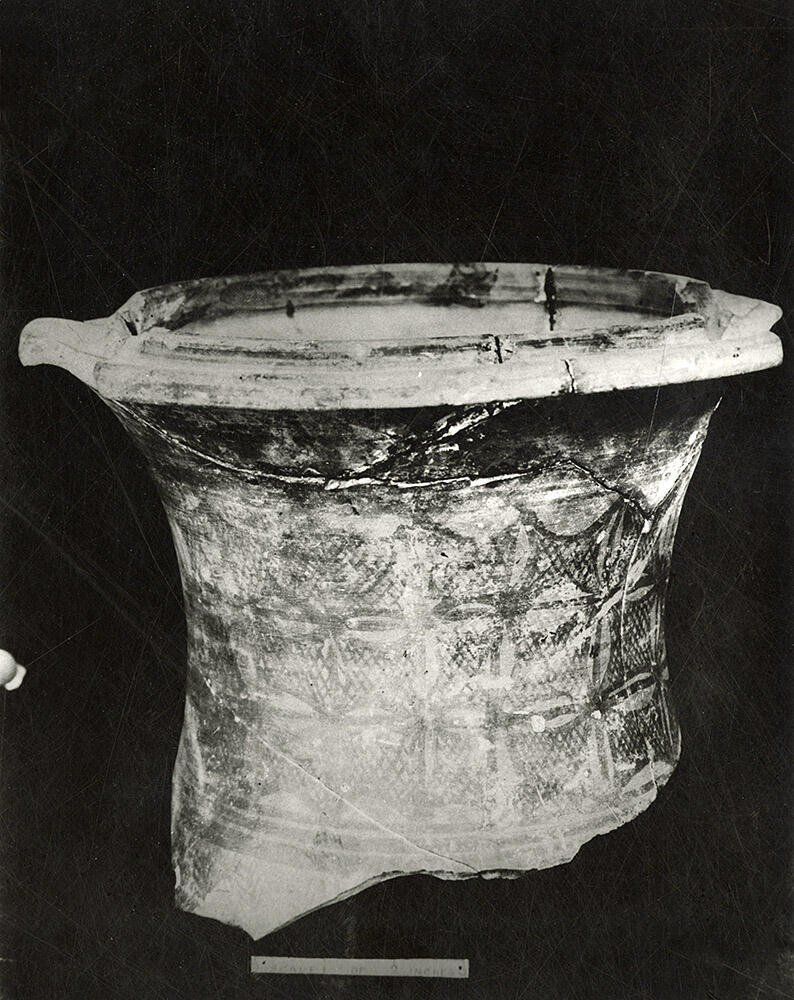 Neck of clay jar with painted patterns, Image two