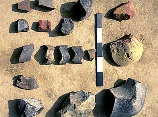 Different sizes and colors of ringstones from upper Harappa phase levels of Mound AB, Trench 39N. The smaller rings may have been used to make decorative columns while the larger ones were probably column bases.