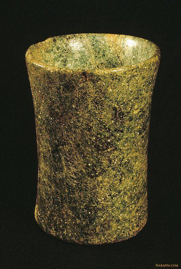 Green stone (fuchsite) tumbler from Mohenjo-daro