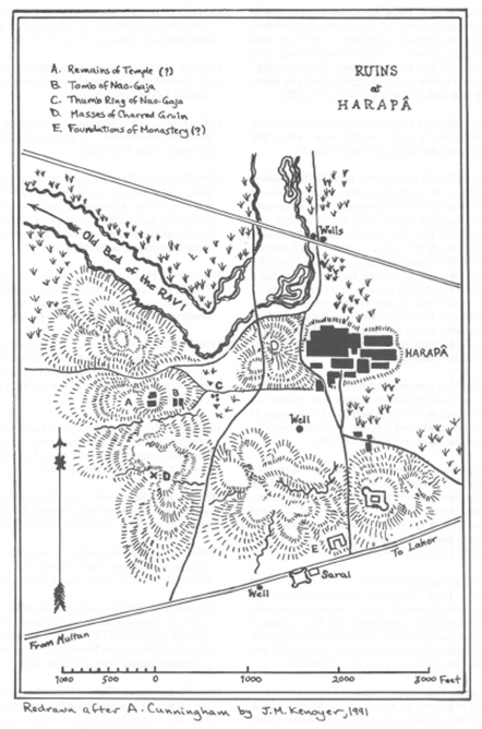 Drawn diagram of the ruins of Harappa
