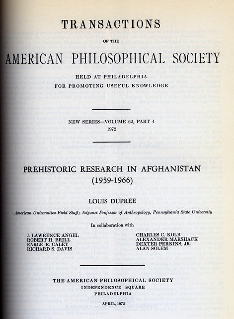 Prehistoric Research in Afghanistan (1959-1966)