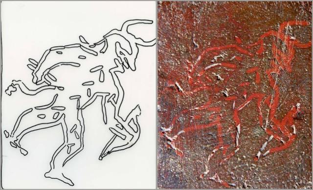 An incised copper tablet from Mohenjo-daro showing a figure with large horns. 