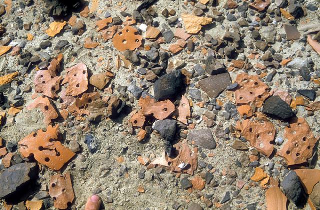 Potsherds include what were once perforated jars.  These may have been used for brewing alcoholic beverages.