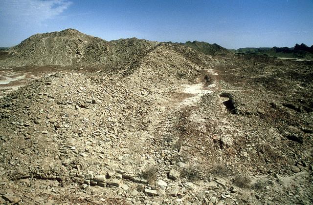Looking east: South-west gateway and Dales’ excavated trench, right of center.
