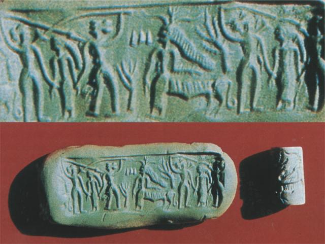 Impression of a Harappan cylinder seal from Kalibangan