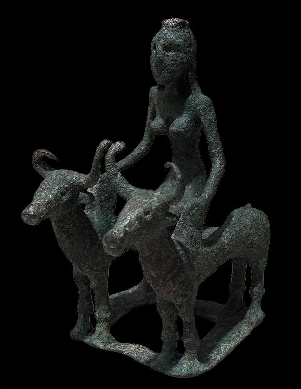 Woman Riding Two Brahman Bulls