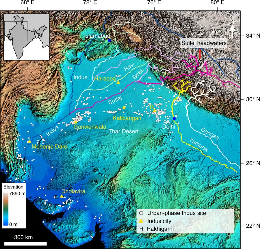 Topographic map showing northwestern India and Pakistan