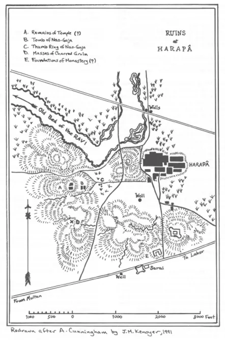 Drawn diagram of the ruins of Harappa