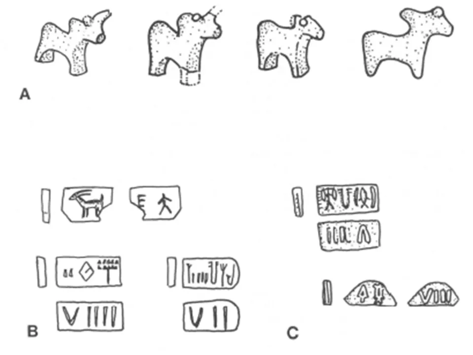 A series of Harappan figurines and tokens