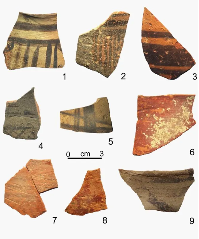 Amri phase painted potsherds with geometric motifs