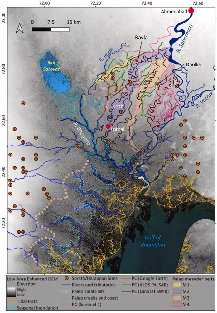 Map showing various palaeo-features