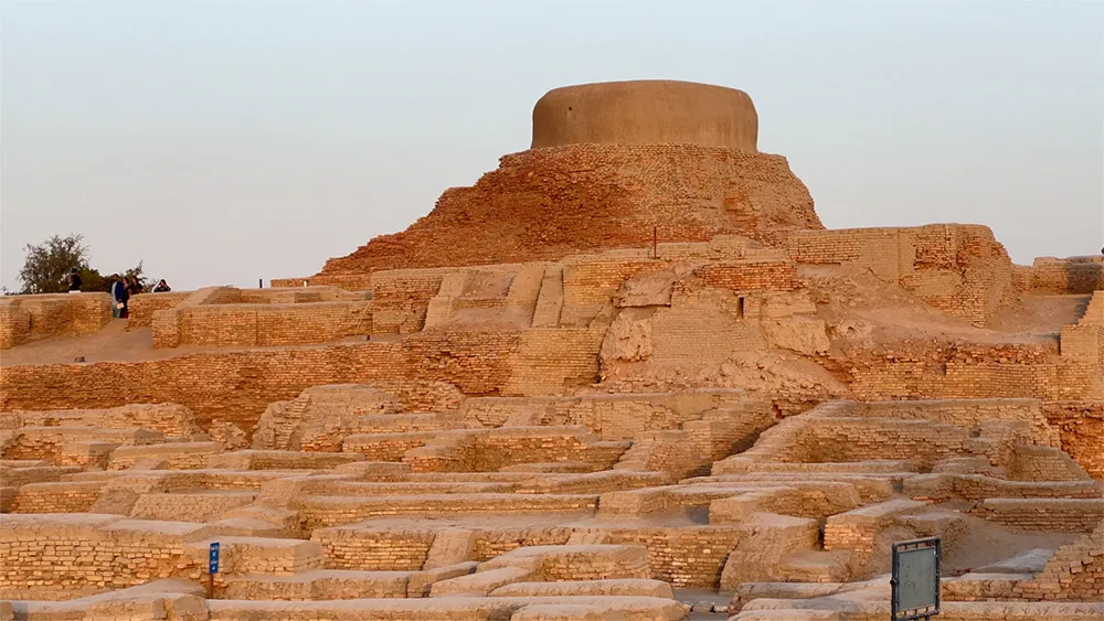 Mohenjo-daro view of Stupa mound at sunset
