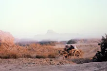 Mohenjo-daro Citadel mound and Stupa in the mist